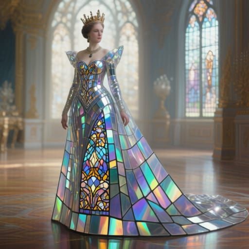 Regal Queen in Iridescent Glass Gown