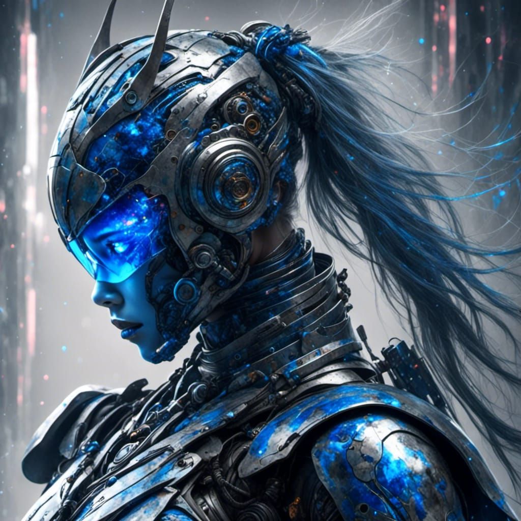 Futuristic Cyborg Ninja in Neon Grunge Style