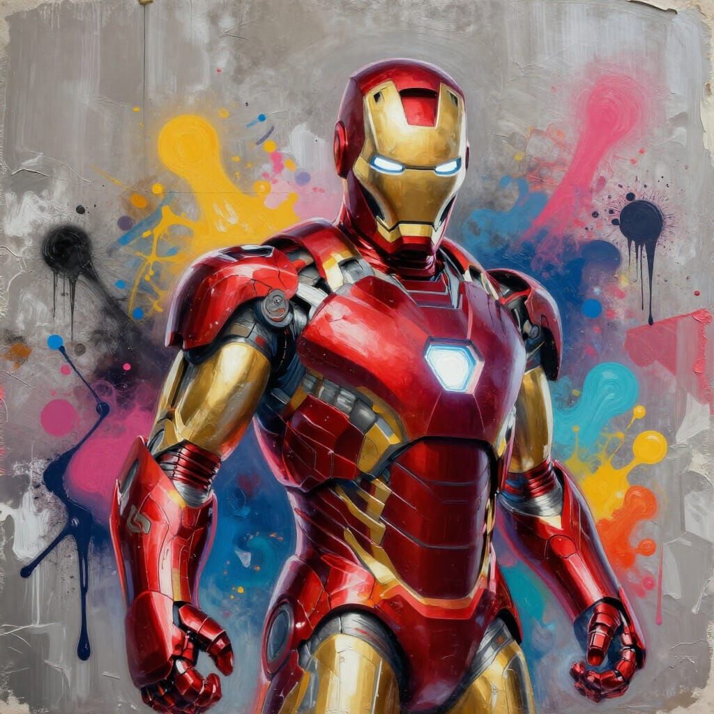 Feline Iron Man Cat in Graffiti Art Style