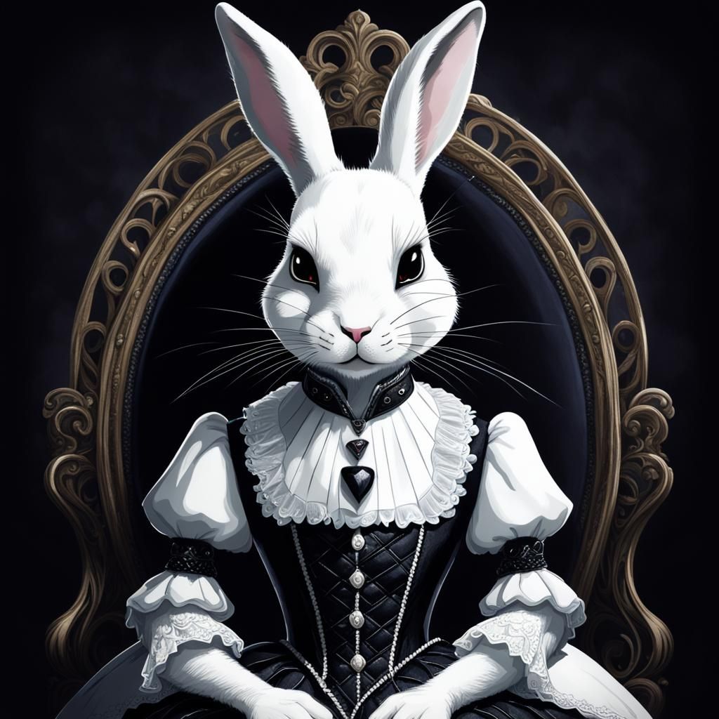 Sinister White Rabbit in Evil Queen's Lap