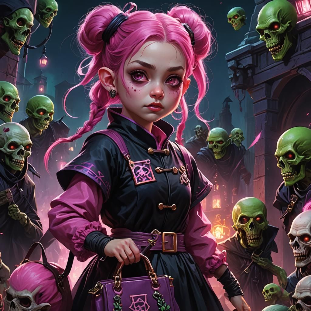 Halfling Necromancer Girl in Art Nouveau Style