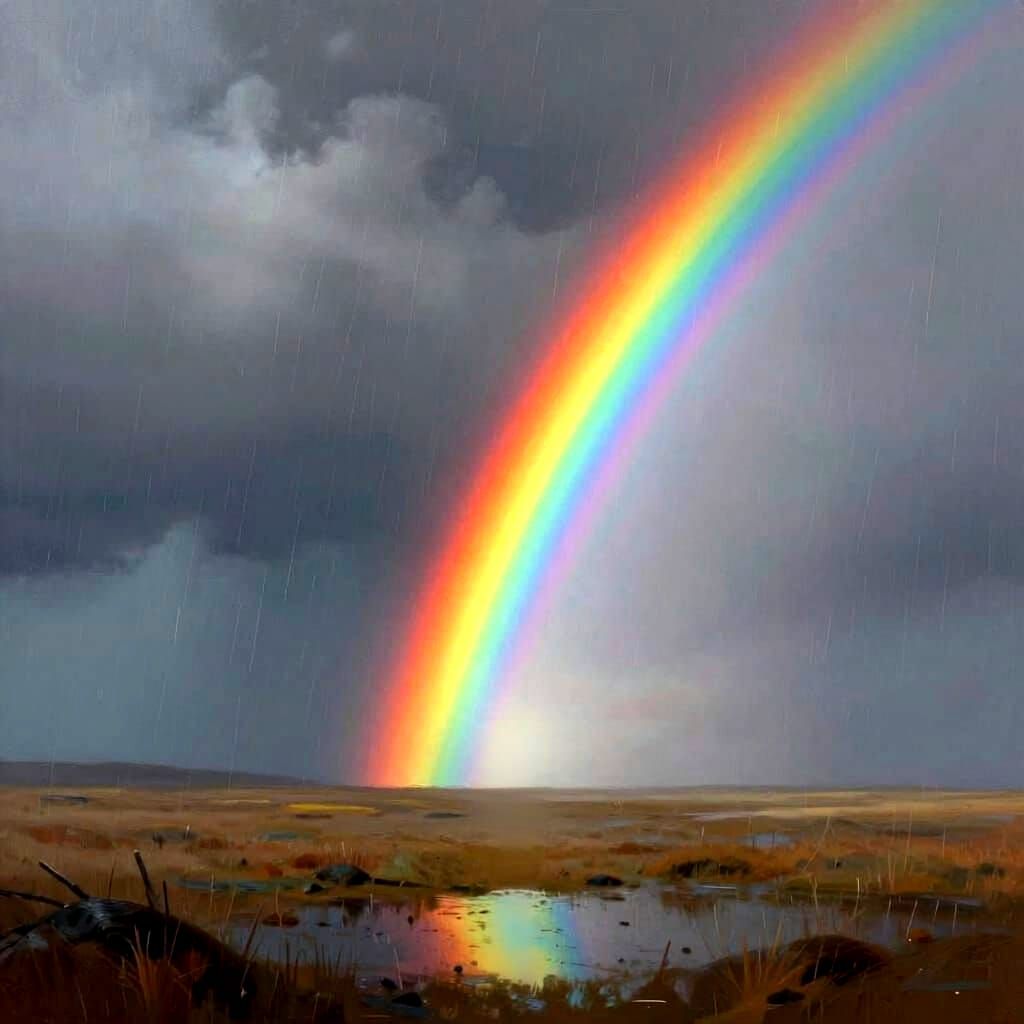 Rainbow Appears After Rain Shower