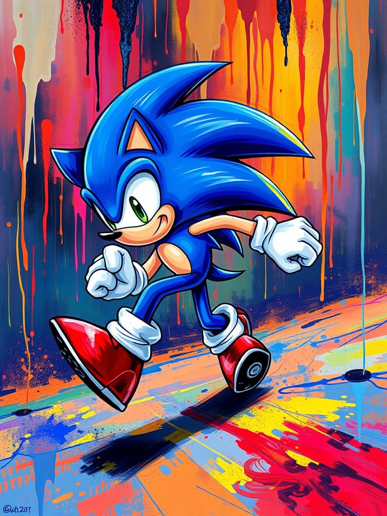 Sonic in a Neon Dreamscape with Dripping Colors