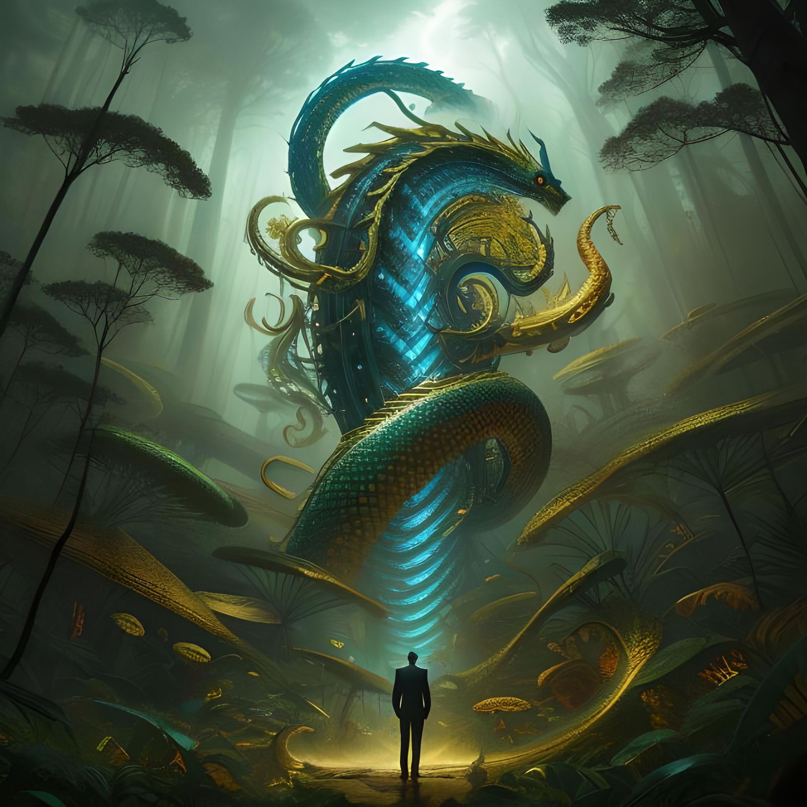 Spectacular Surreal Seahorse-Snake in Art Nouveau Style