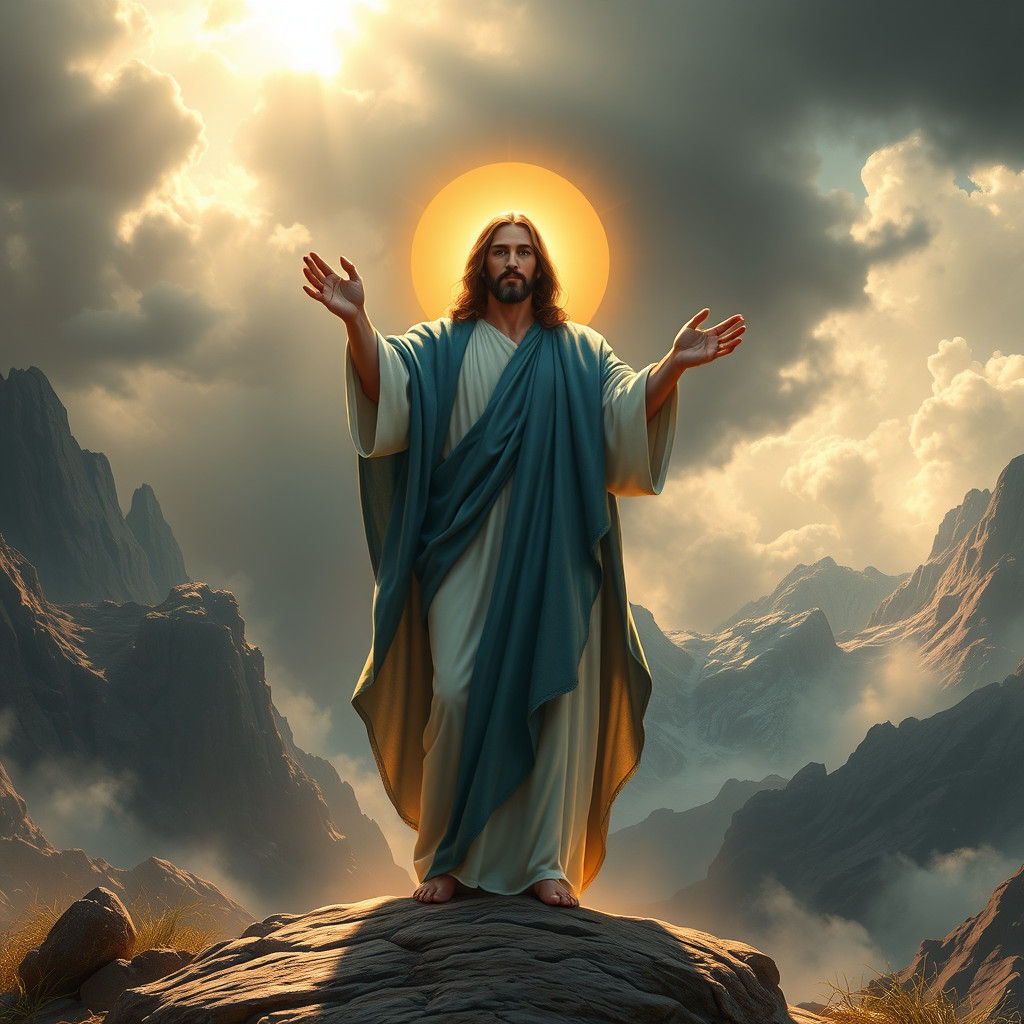 Christ Triumphant in Ethereal Fantasy Landscape