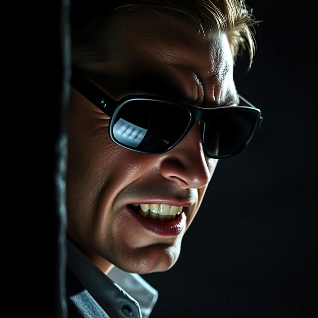 Secret Agent Portrait in Dark Corner with Sunglasses