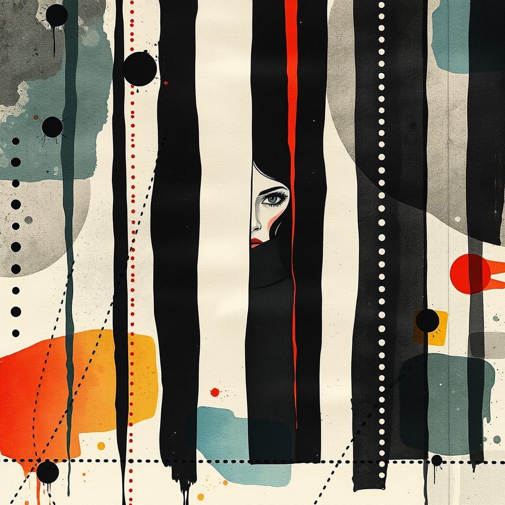 Woman in Moody Dark Colors Hiding Behind Textured Curtains