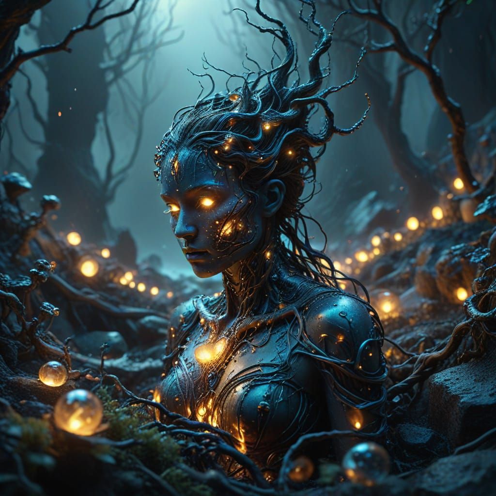 Dreamlike Surrealism of Vixyna Amidst Twisting Vines and Sto...