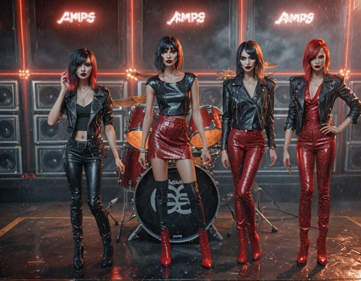 Glamorous Women's Band Performing On Stage: Digital Art