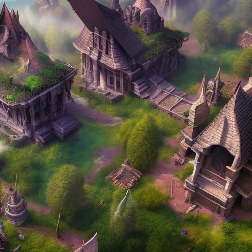 Medieval Farming Village: Detailed Matte Painting