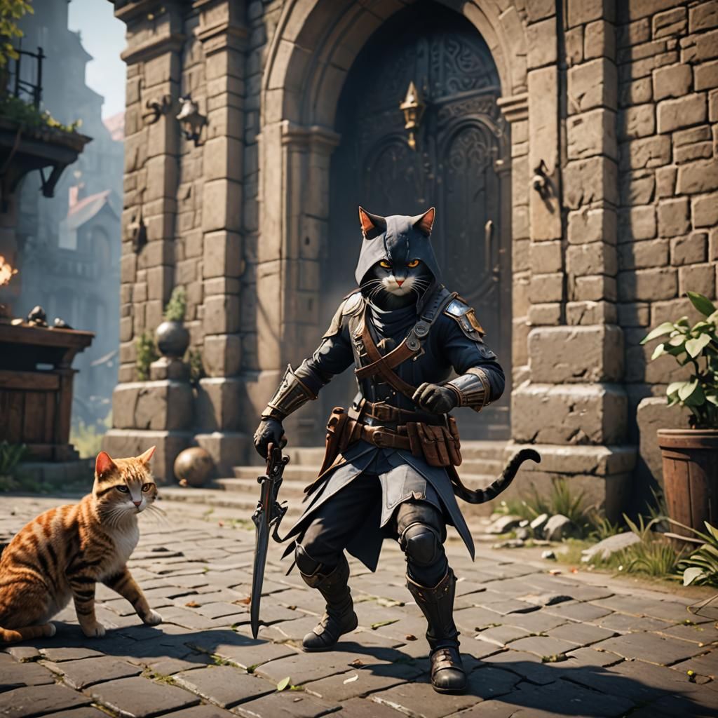 Cat Assassin in 3D Game Cinematic Style