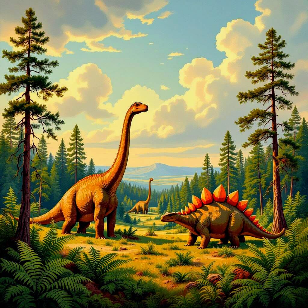 Jurassic Landscape in Vintage Illustration Style