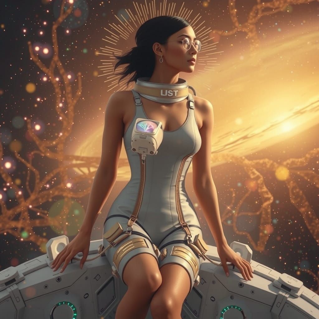 Astronaut in Kaleidoscope of Stars with Neon Lights