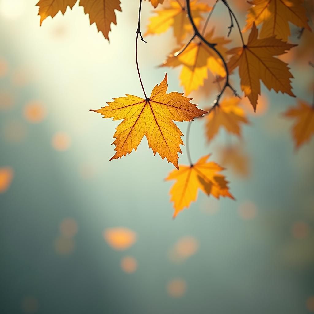 Golden Autumn Leaves Falling in Soft Light