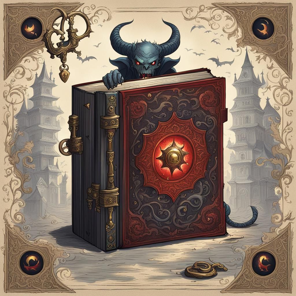 Ornate Magic Book Unleashing Evil Demon