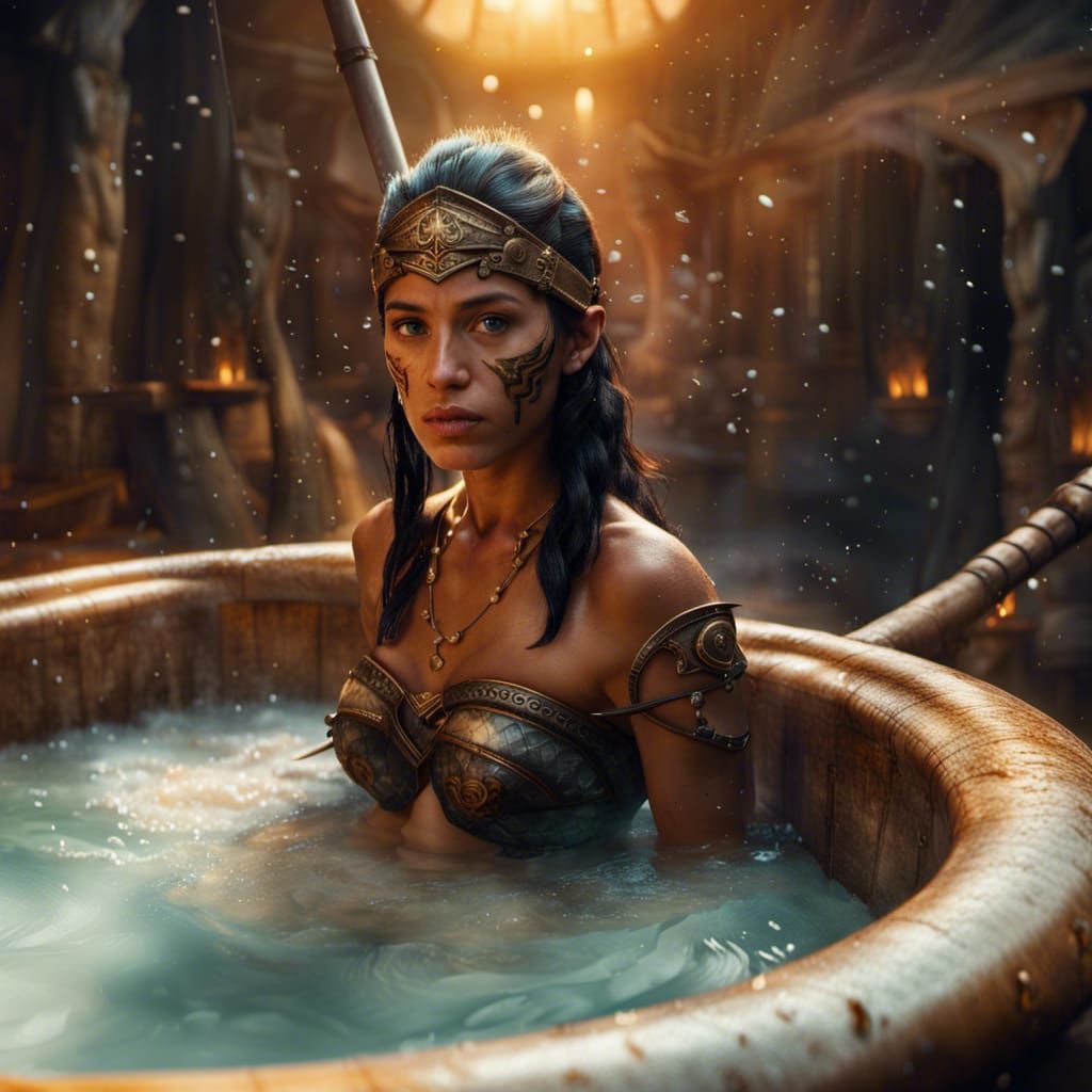 Amazon Warrior in Hot Bath: Digital Matte Painting