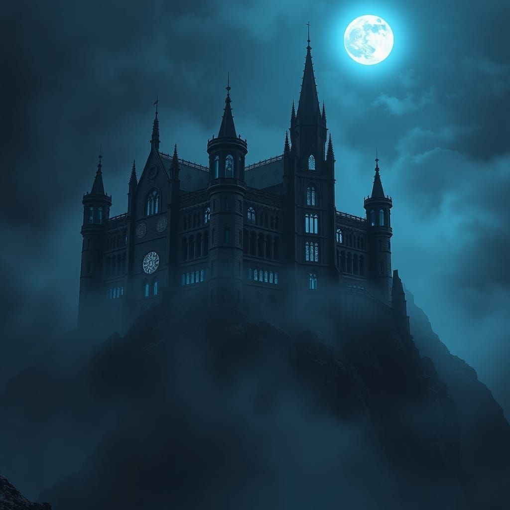 Gothic Castle Under Midnight Skies