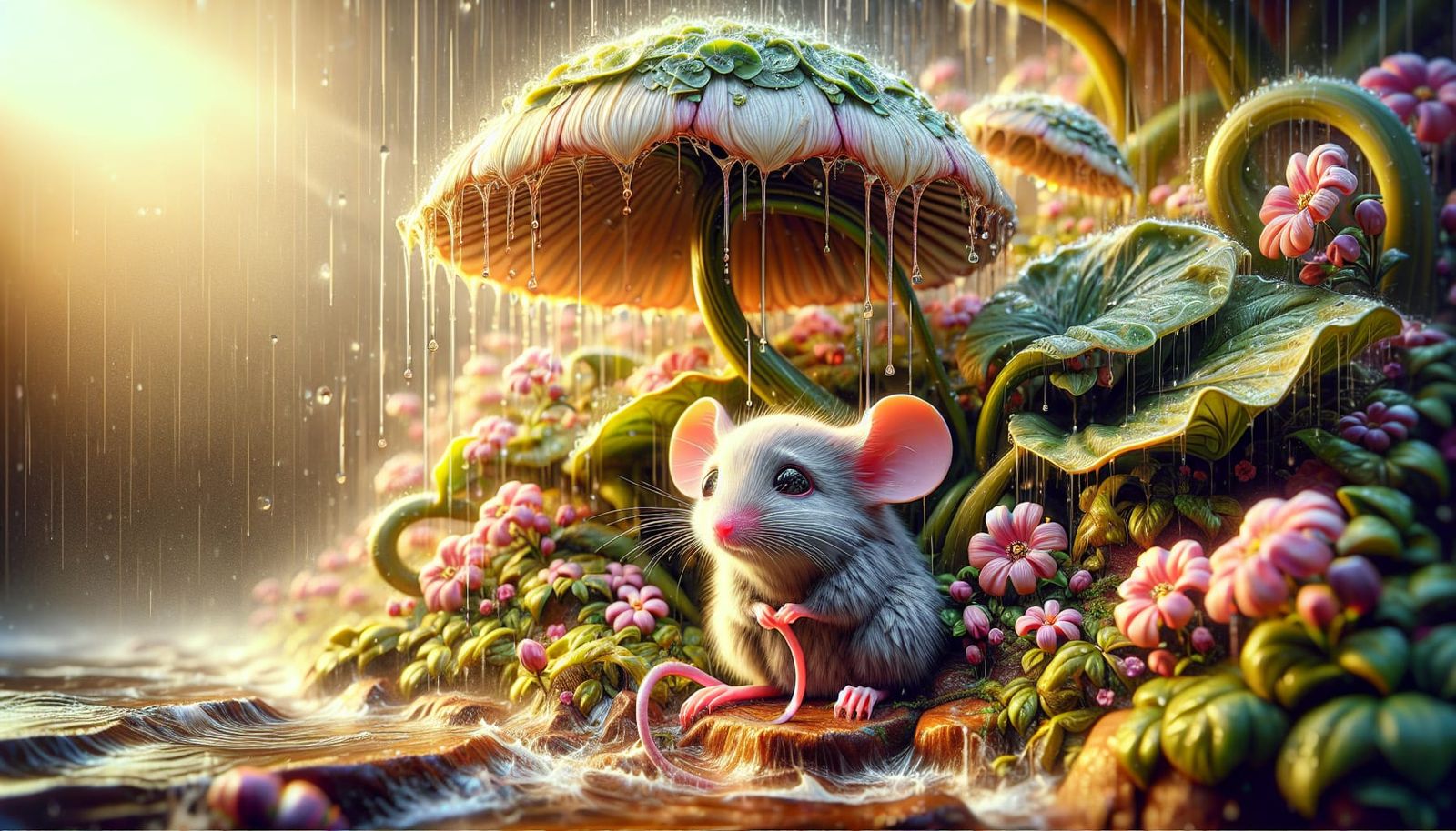 stunning image of a cute adorable mouse hiding from the rain...