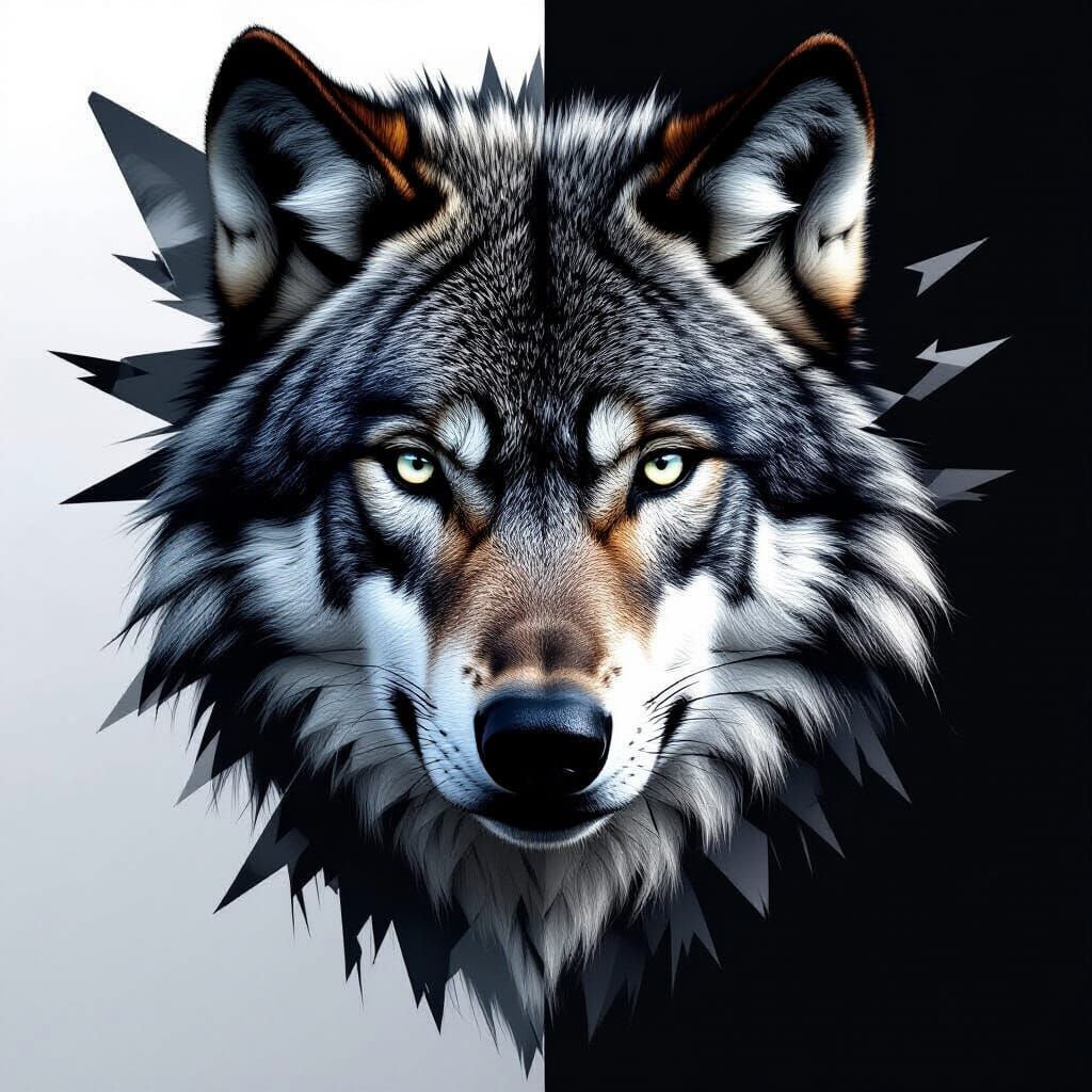 Surreal Wolf Face in Black and White