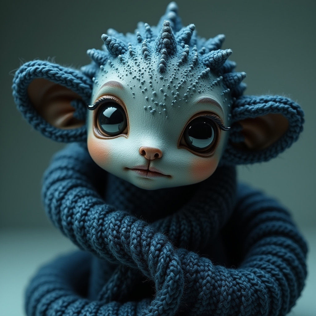 Mystical Knitted Sea Creature with Polymer Clay Face