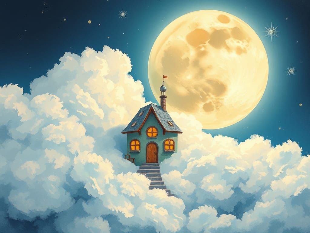 Dreamy Moonlit Abode in Whimsical Pixel Art Style