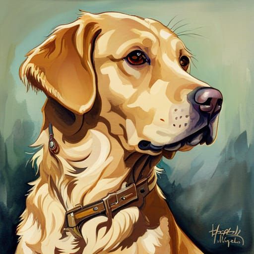 Elegant Golden Retriever Portrait in Oil Painting Style