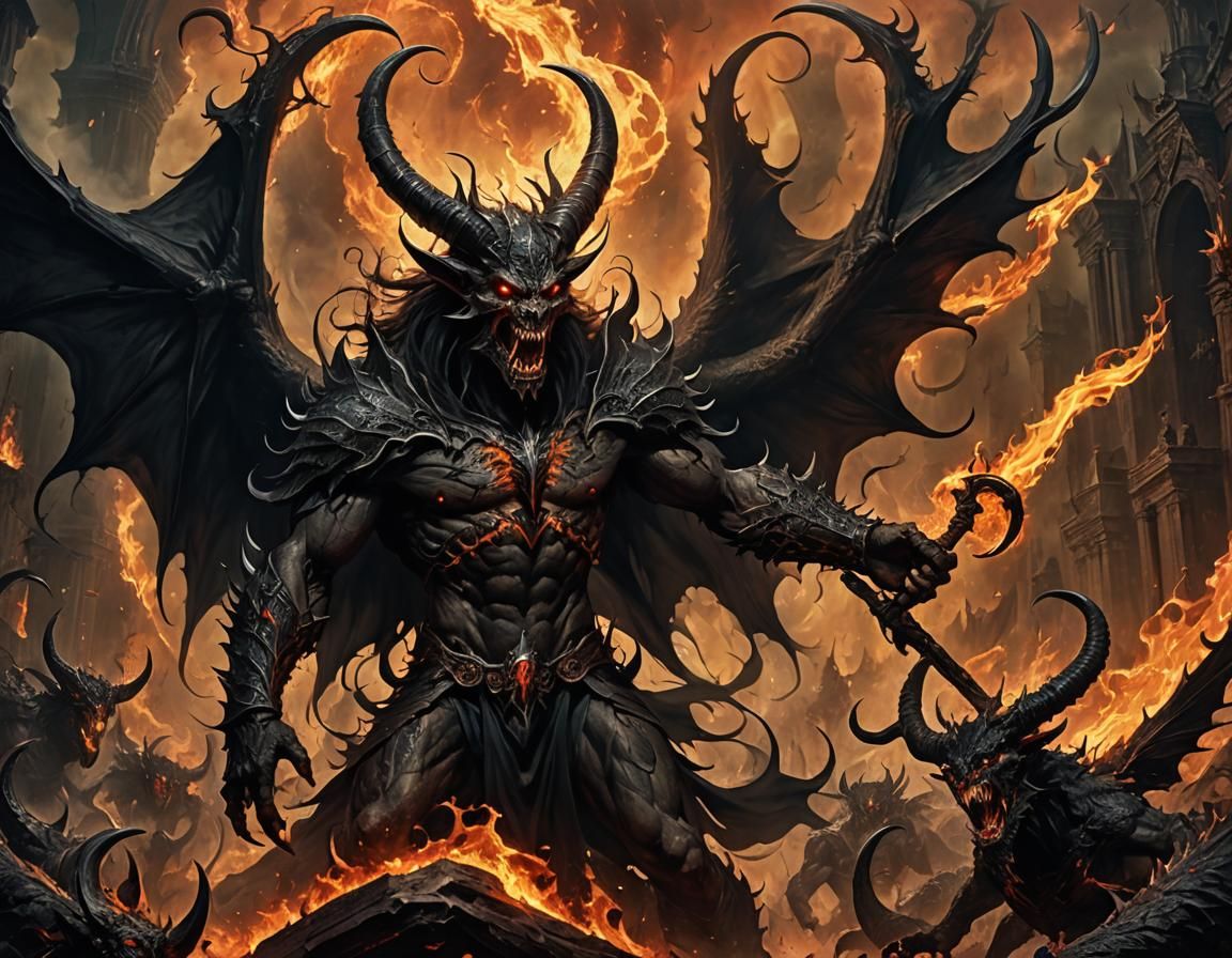 Hellish Demon Oversees Souls in Surreal Underworld