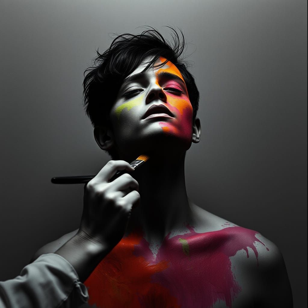 A Figure Transformed by Vibrant Colors in Cinematic Film Sti...