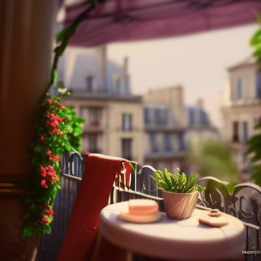 Parisian Cafe Balcony in Detailed Matte Painting Style