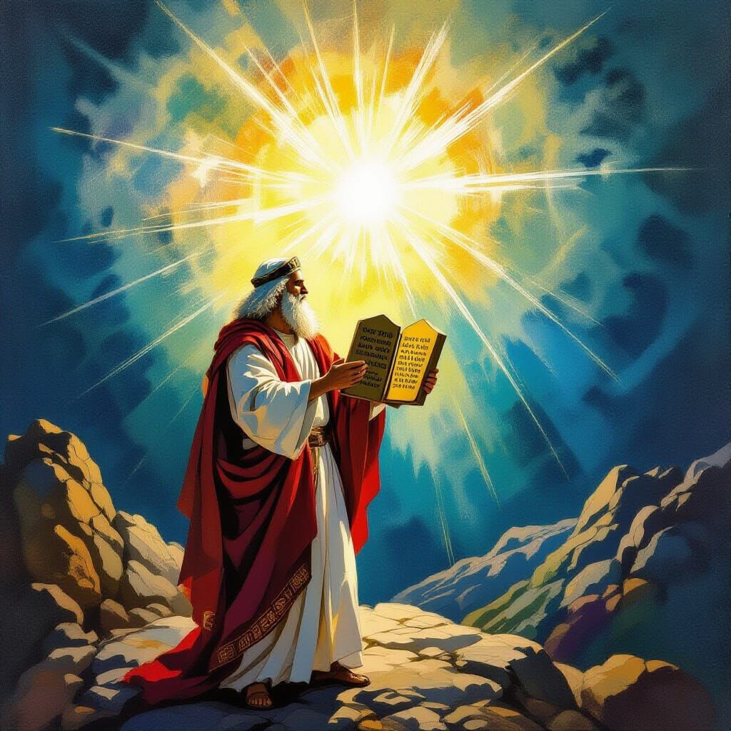 Moses on Sinai in Chagall Style