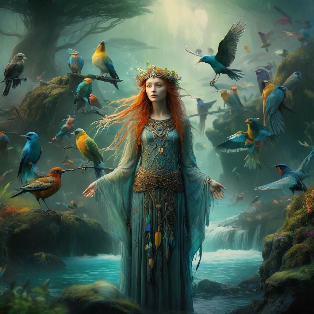 Celtic Goddess Cliodhna Surrounded by Birds