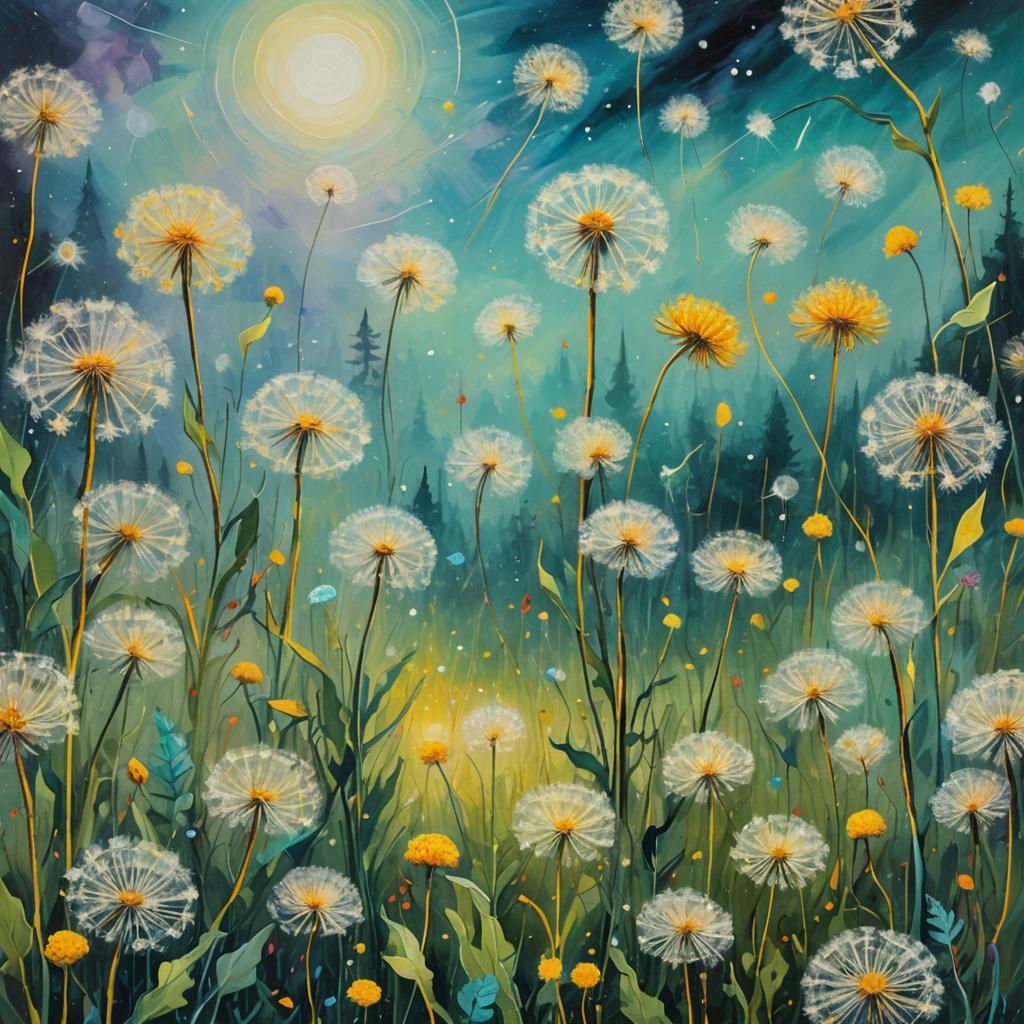 Dreamer with Dandelions: Surreal Oil Painting