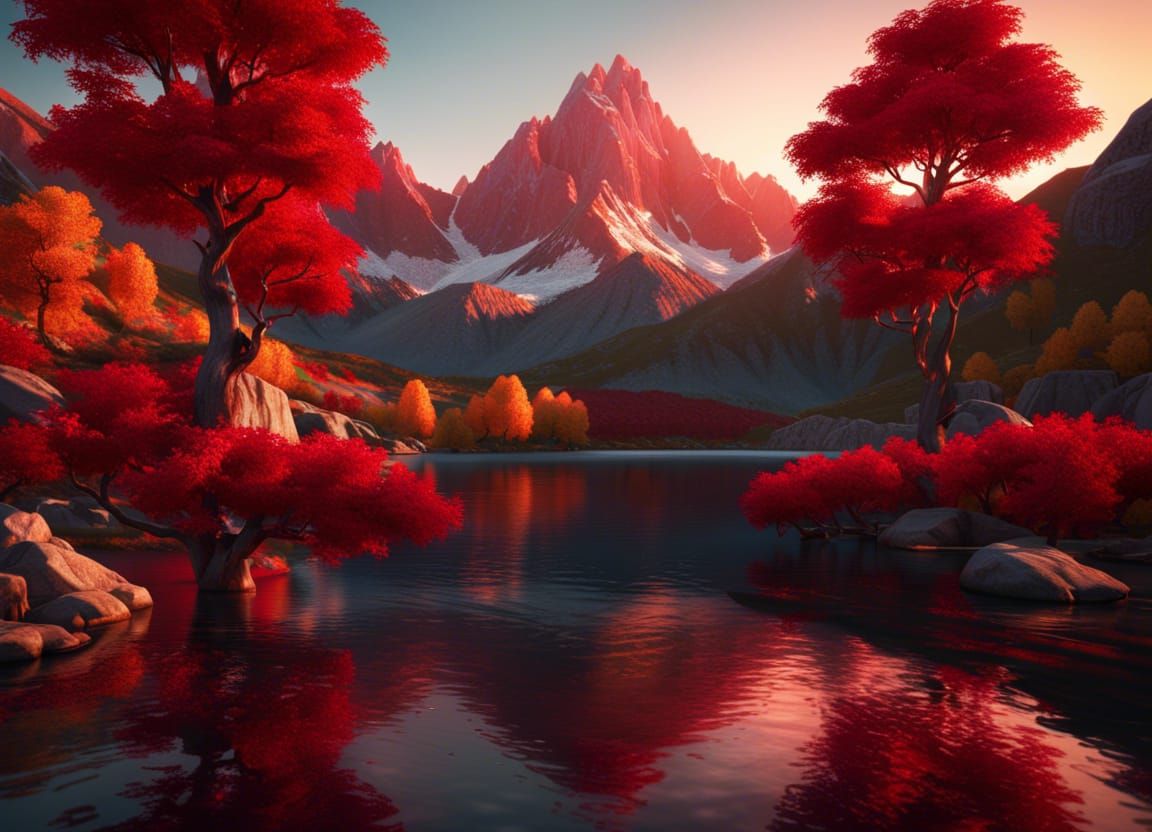 Hyperrealistic Sunset Mountain Landscape in 8K