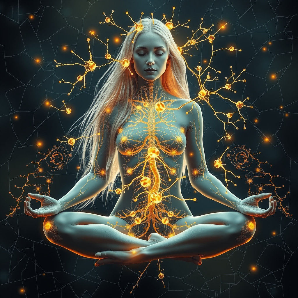 Golden Neuron Scandinavian Beauty in Lotus Position
