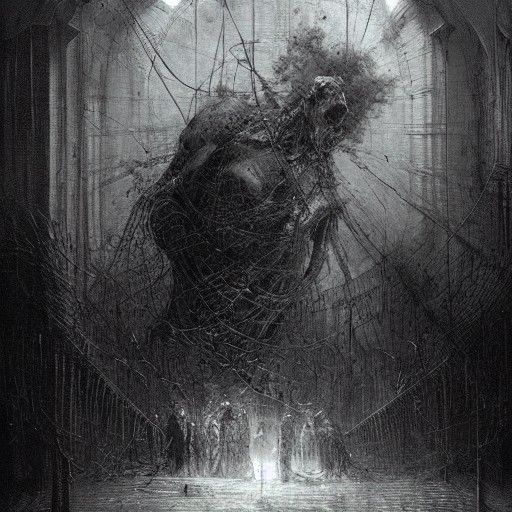 Horror Scene: Low Battery in Engraving Style