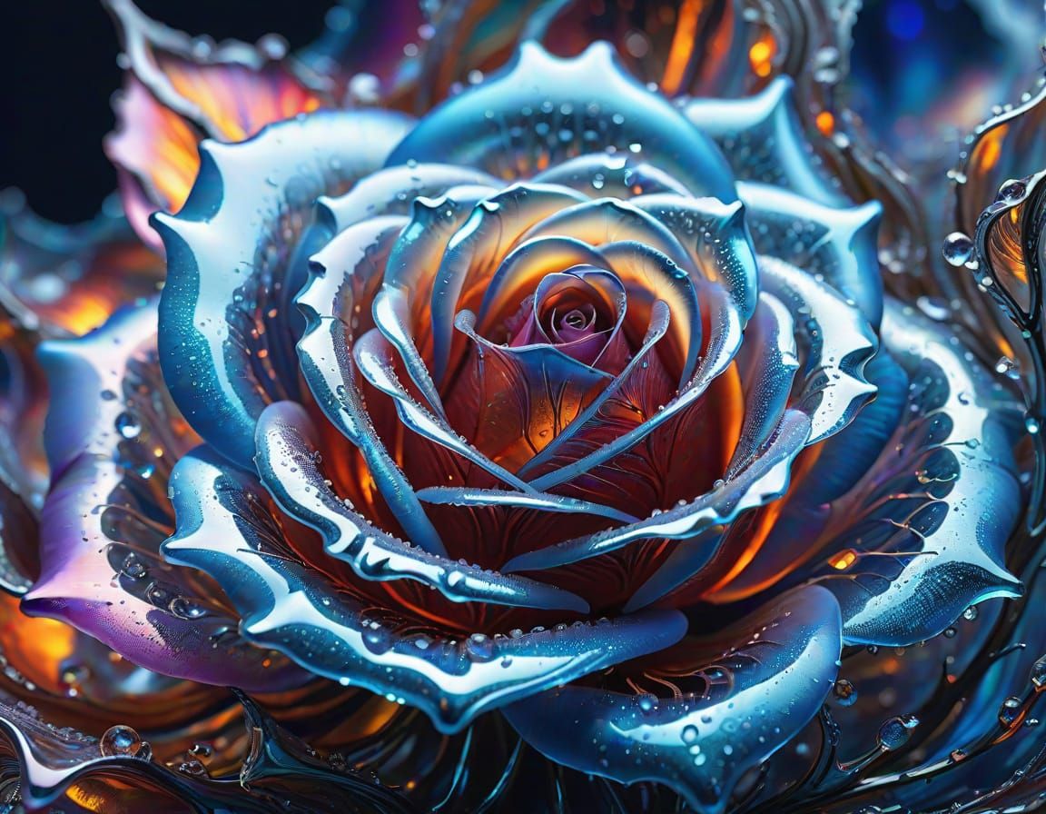 Molten Glass Rose Blooms in Vibrant Iridescence