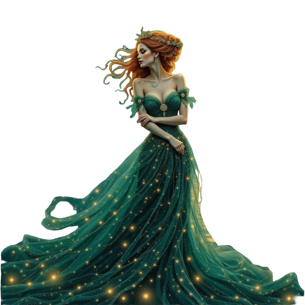 Regal Woman by Moonlit Lake in Oil Painting Style