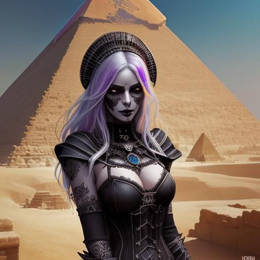 Gothic Necromancer at the Pyramids: Hyperrealistic Concept A...