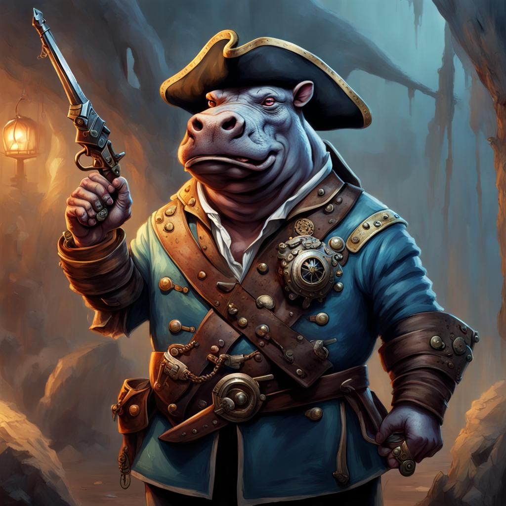 Hippo Pirate Character in D&D Fantasy Art