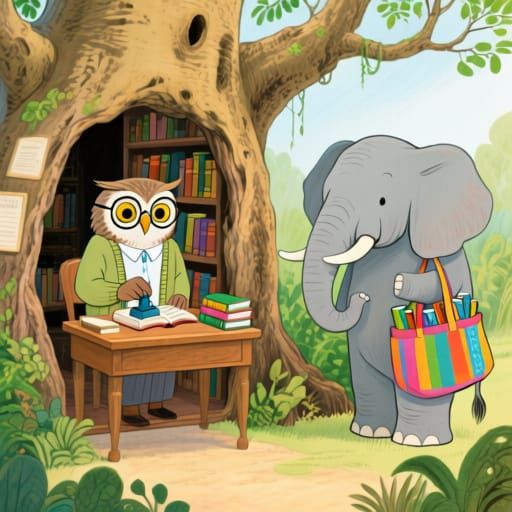 Owl Librarian in Baobab Tree Library