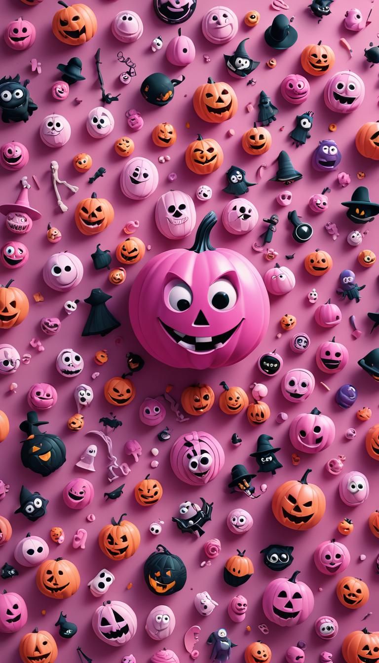 Pink Halloween Scene in Pixar 3D Style