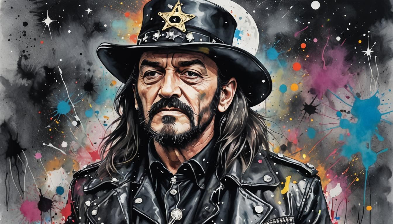 Lemmy Kilmister Portrait in Pop Art Watercolor Style