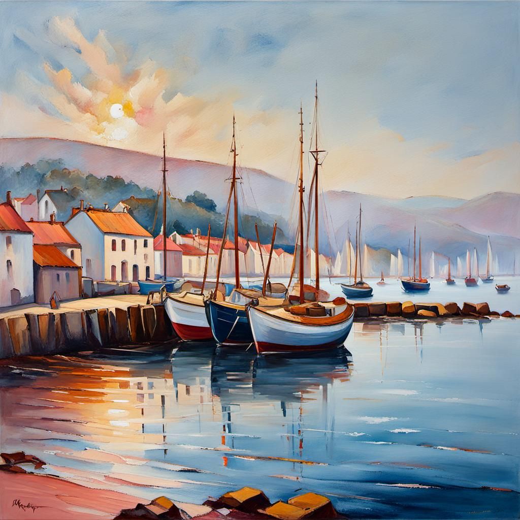 Fontarabie Fishing Port in Post-Impressionist Style