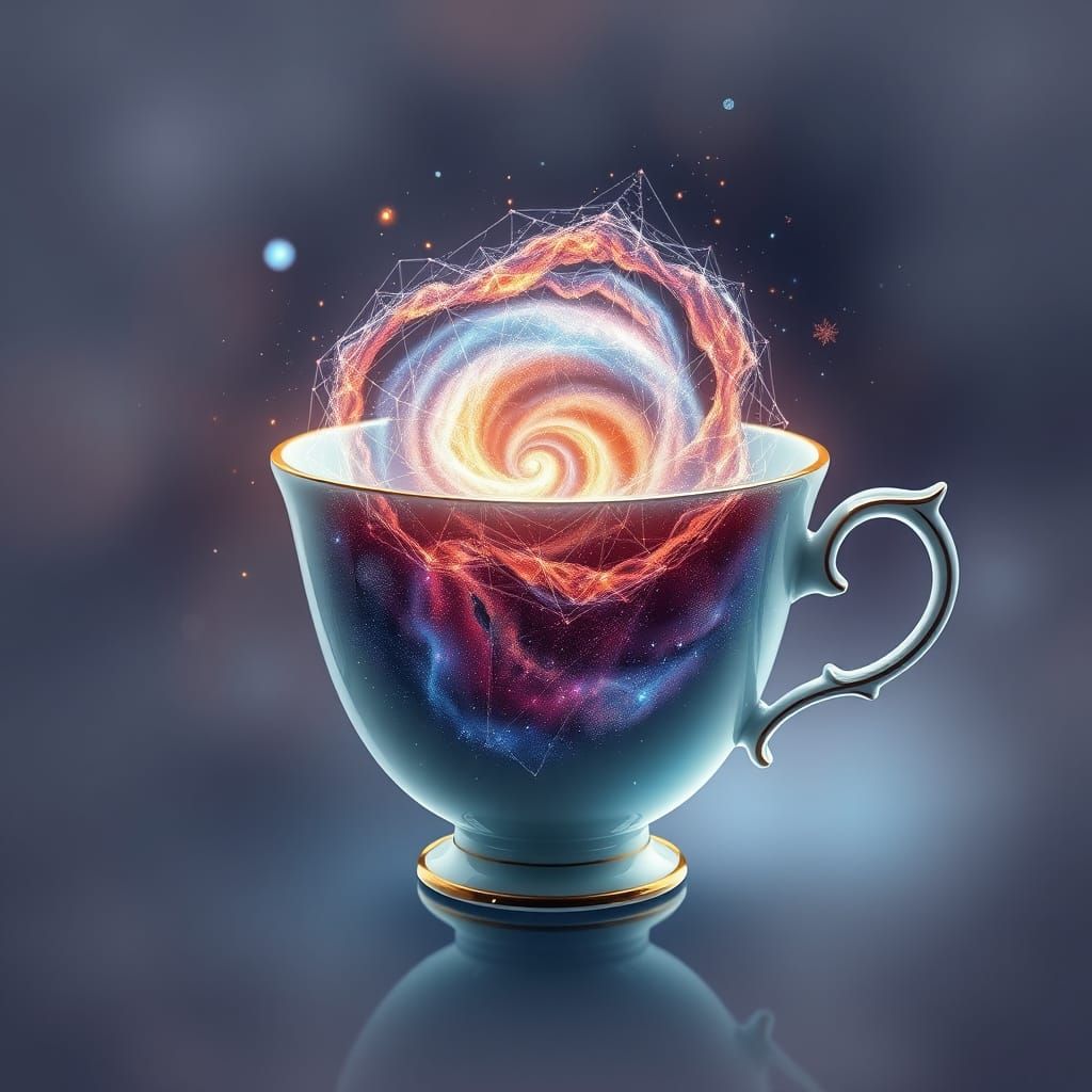 Cosmic Teacup with Galaxy and Spiderwebs in Hyperrealistic S...