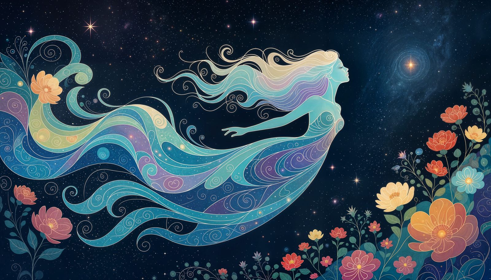 Ethereal Nymph in Cosmic Fantasy Style