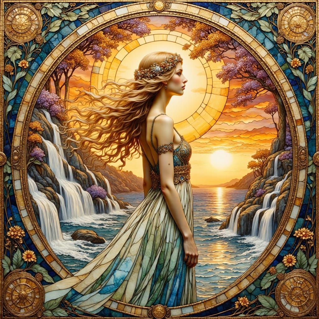 Art Nouveau Woman with Stained Glass Effect