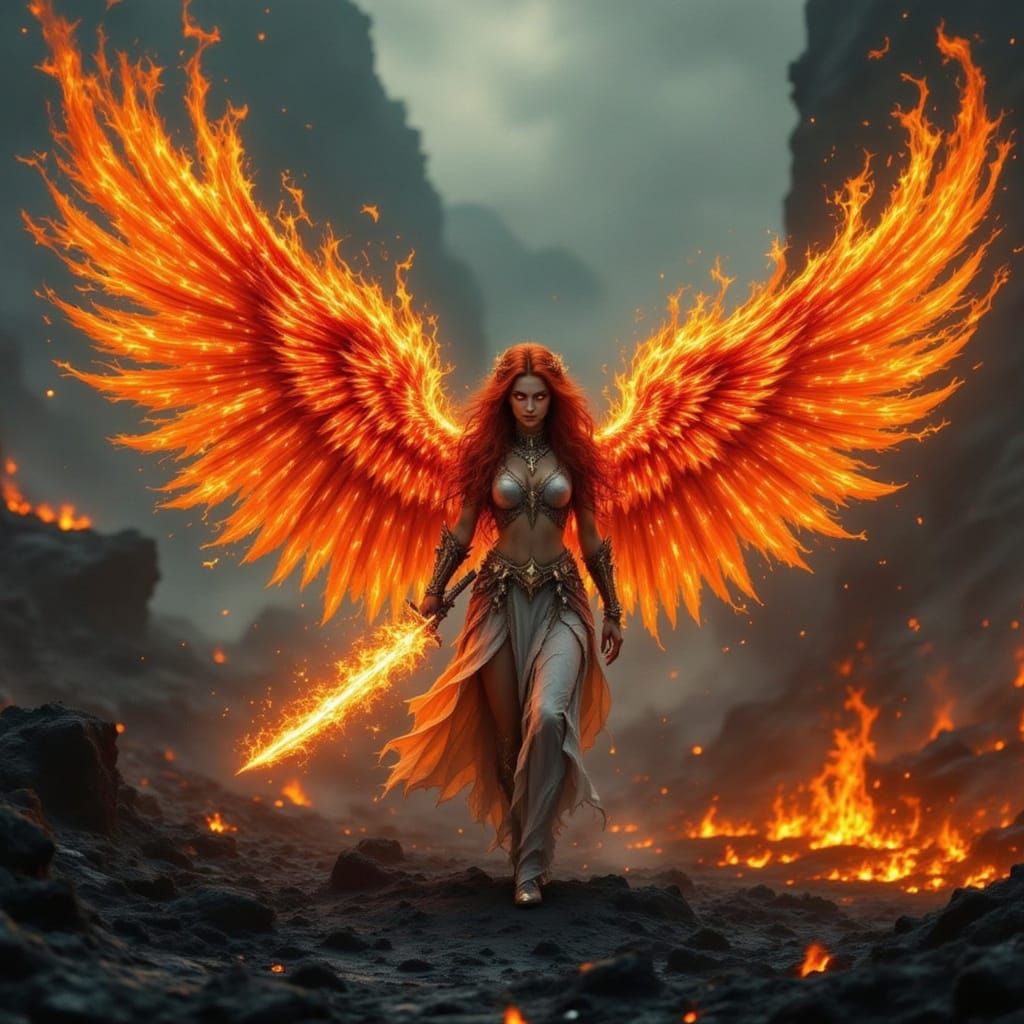 Flame Angel Gazes Over Burning World