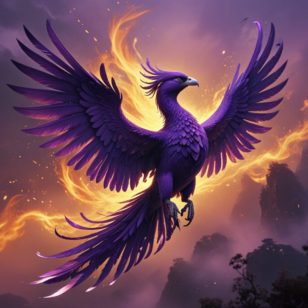 Purple Phoenix Soaring Through the Sky
