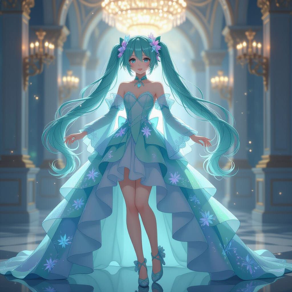 Hatsune Miku in Elegant Ballroom Dress, Art Nouveau Style