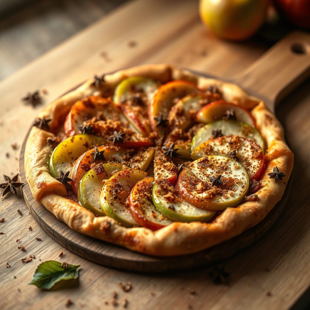 Whimsical Autumn Fruit Pizza in Folk Art Style